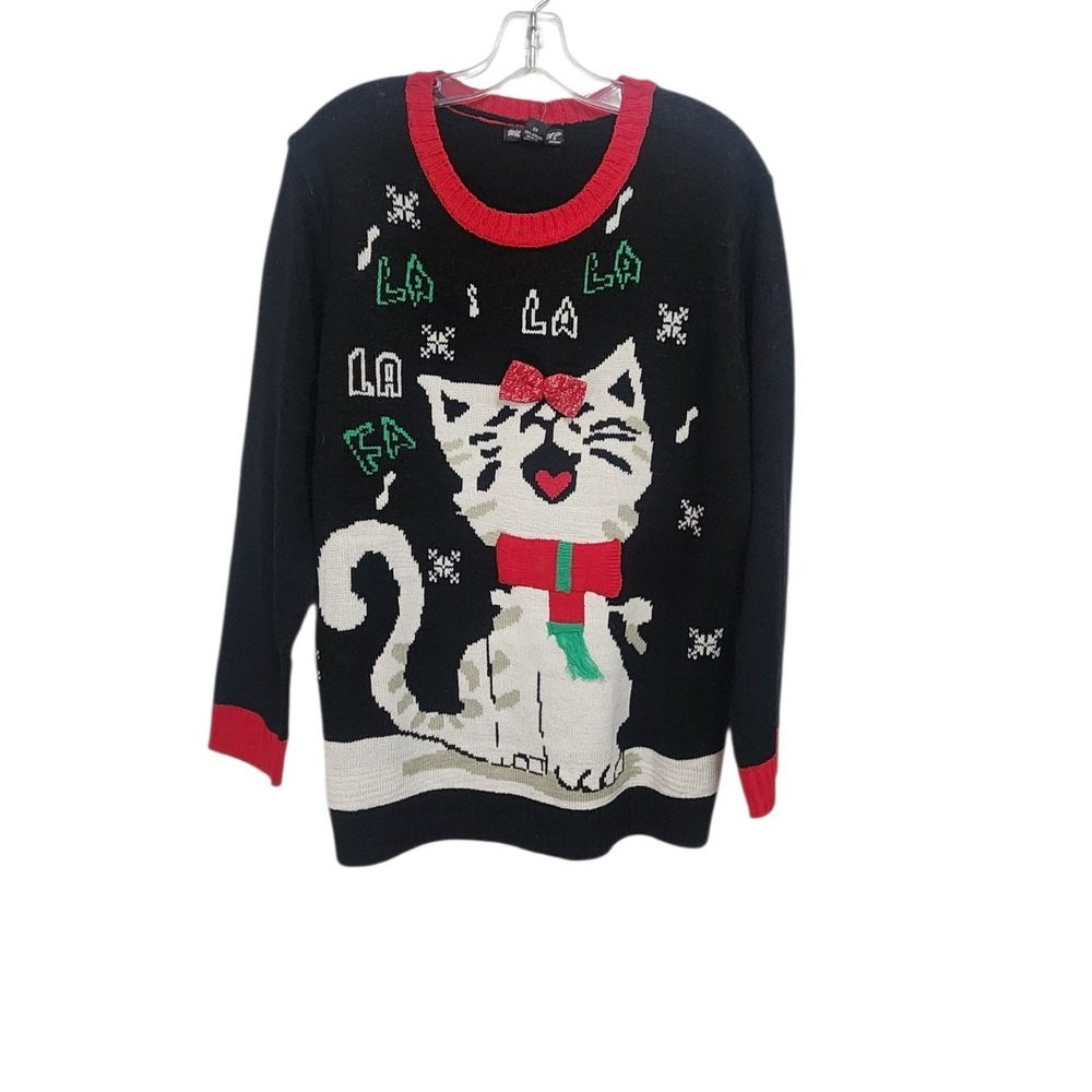 What i Want Woman Black Cat LA LA LA Ugly‎ Christmas Sweater 2X